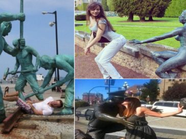 People Having Fun With Statues