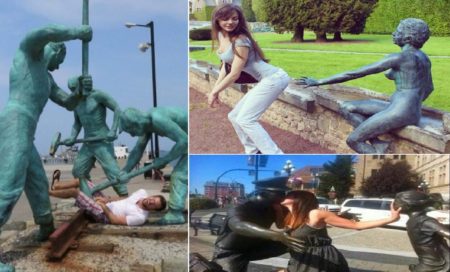 People Having Fun With Statues