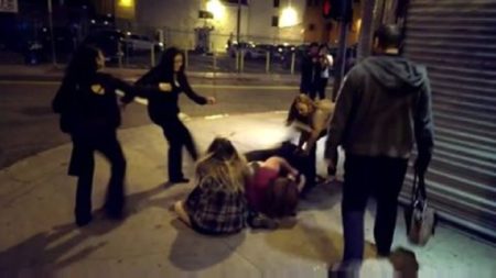 Some Chicks Brawling On A Street Corner